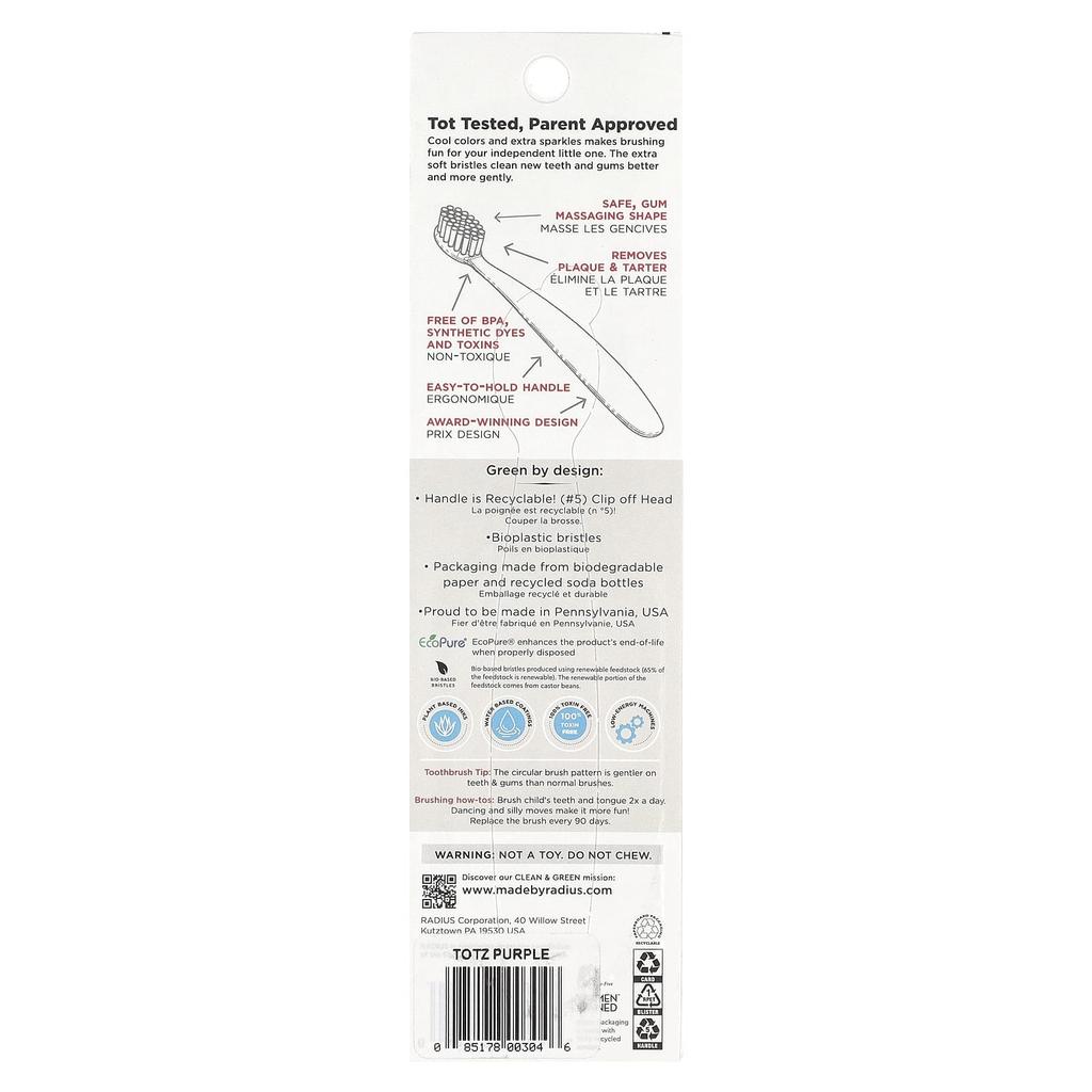 Tots® Toothbrush, 18+ Months, Extra Soft, Purple Sparkle, 1 Toothbrush