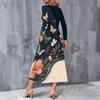 Women Plus Size Long Sleeve V Neck Butterfly Printed A Line Midi Dress With Pockets