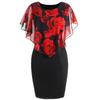 Rose Print Slim Fit Plus Size Dress with Shawl
