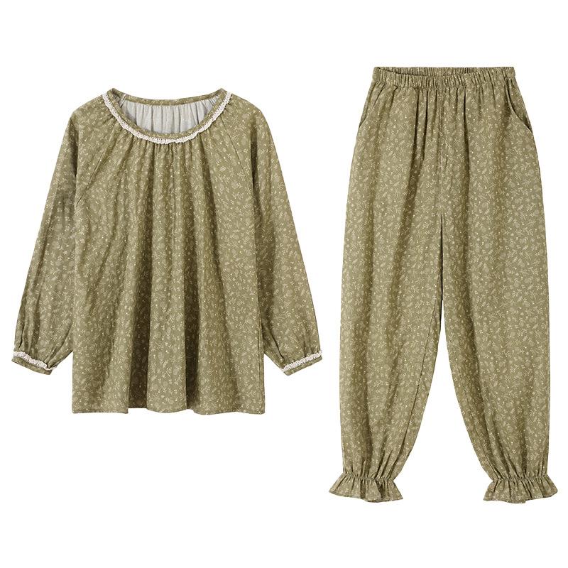 Pajamas women's spring and autumn pure cotton long-sleeved women's autumn cotton thin middle-aged mothers can wear loungewear in autumn and winter