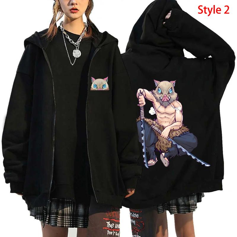 Hot Anime Demon Slayer Hashibira Inosuke Printed Hooded Men Women Zipper Hoodies Oversized Pullover Harajuku Manga Sweatshirt