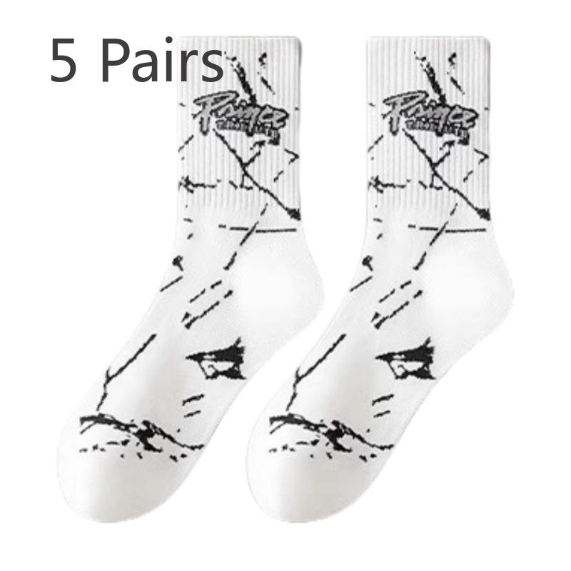 5 Pairs of Men's Spring and Autumn Pure Cotton Tube Deodorizing New Youth Sports Basketball Socks