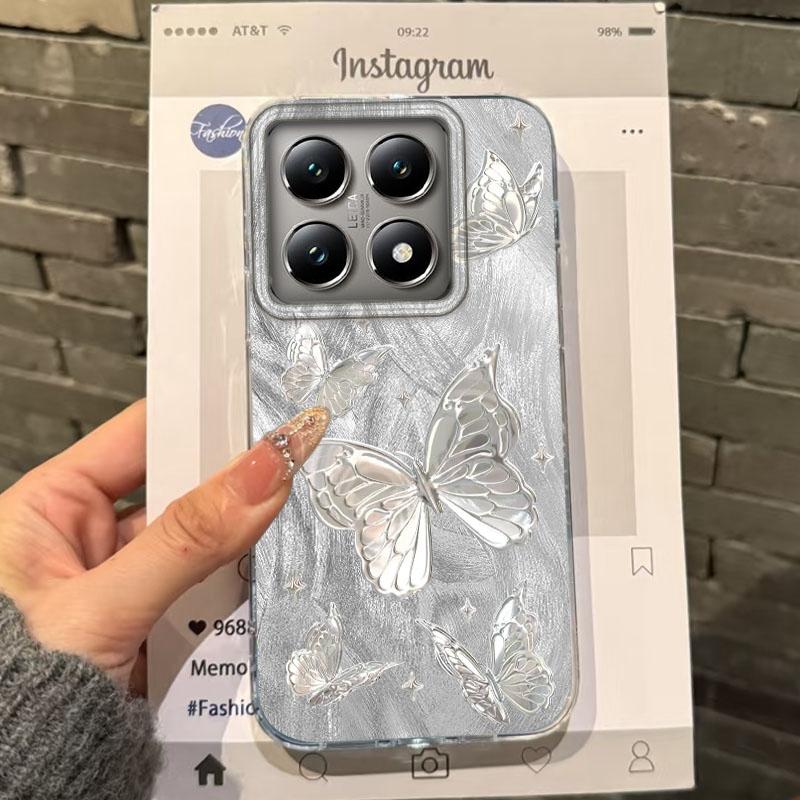 Luxury Butterfly Girls Women Feather Texture Phone Case For Xiaomi 14T 13T Pro 14Tpro 11 Lite 5G NE Shockproof Fundas Cover