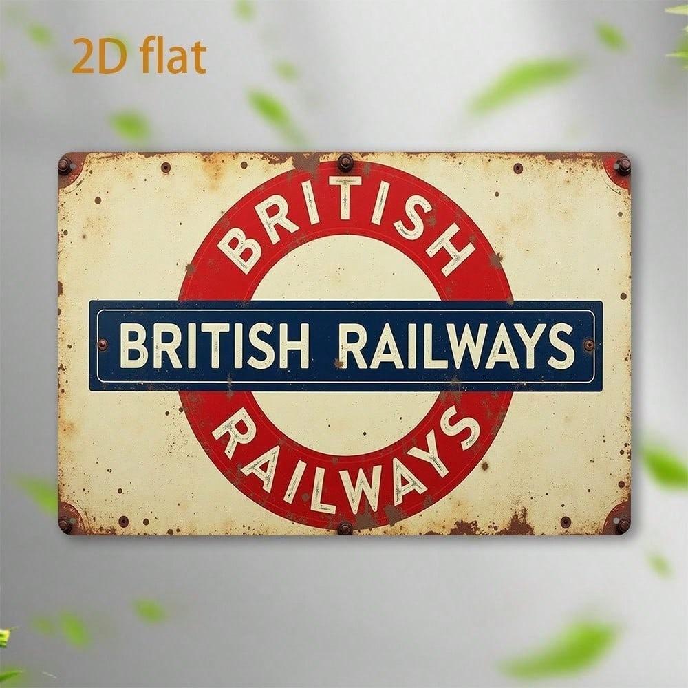 Vintage British Railway Train Tin Sign Metal Wall Art 8x12 Inch Rustic Pub Bar Decor