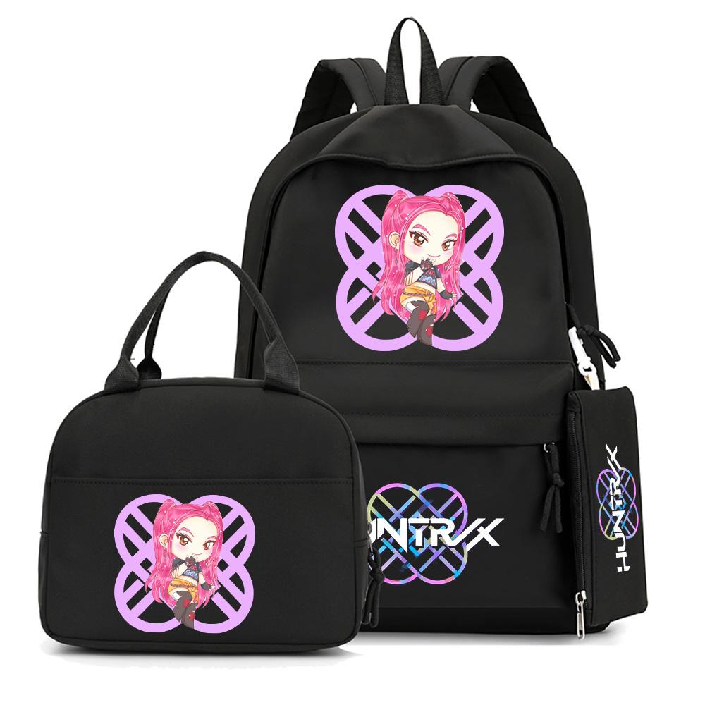 4-teiliges/Set Cartoon Anime K-Pop bedruckter Rucksack mit Federmäppchen Handtasche für Teenager Schüler Junge Mädchen Schultasche Schultasche Große Kapazität Reisetasche