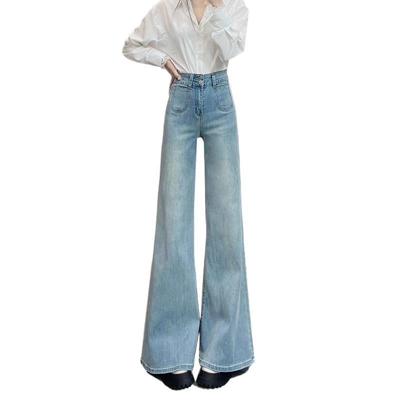 Women's Light Blue Flare Jeans - Loose, Slimming, Straight Leg for Spring & Autumn 2026