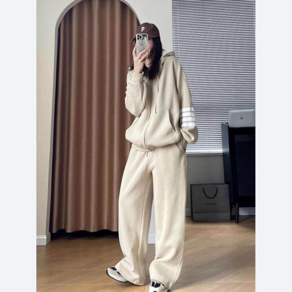 Women's Plus Size Fleece-Lined Two-Piece Casual Sweatshirt Set – Lazy Style Fall/Winter Trend