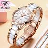 JSDUN Automatische Mechanische Uhr für Damen Luxus Diamant Perlmutt Zifferblatt Elegant Roségold Keramikarmband Damen Armbanduhren