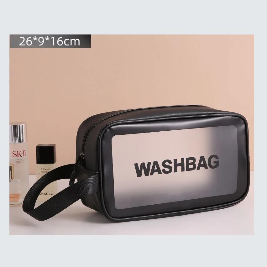 1pc Black Transparent Portable Women Travel Wash Bag Waterproof Makeup Storage Pouch Large Capacity Cosmetic Organizer