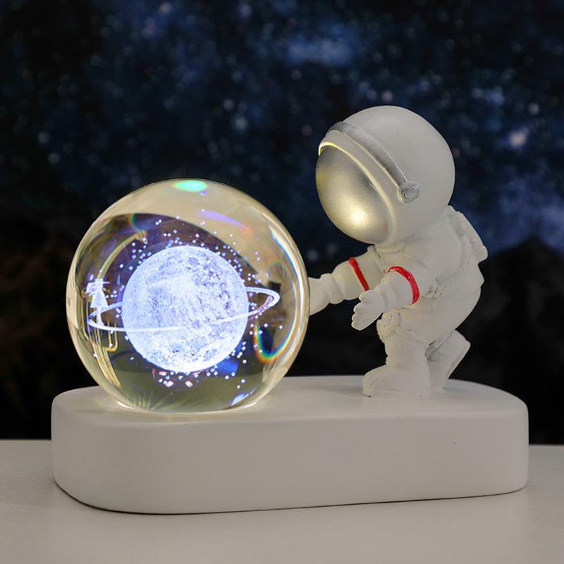 Creative Astronaut Night Light with Crystal Ball Base - Moon Festival Gift Ornament