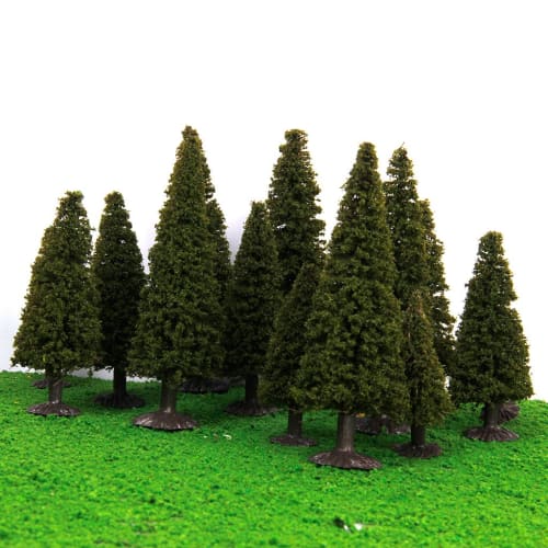 [No-Brand] Set of 15 Cedar Tree Model Trees, 6-10cm Tall, 3 Sizes for Model Trains