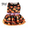 Soft Dog Clothing Halloween Pumpkin Dress, Black Lace Neck Outfit, Ruffled Festive Costume Autumn Pet Party for Small Dogs Holiday Dress