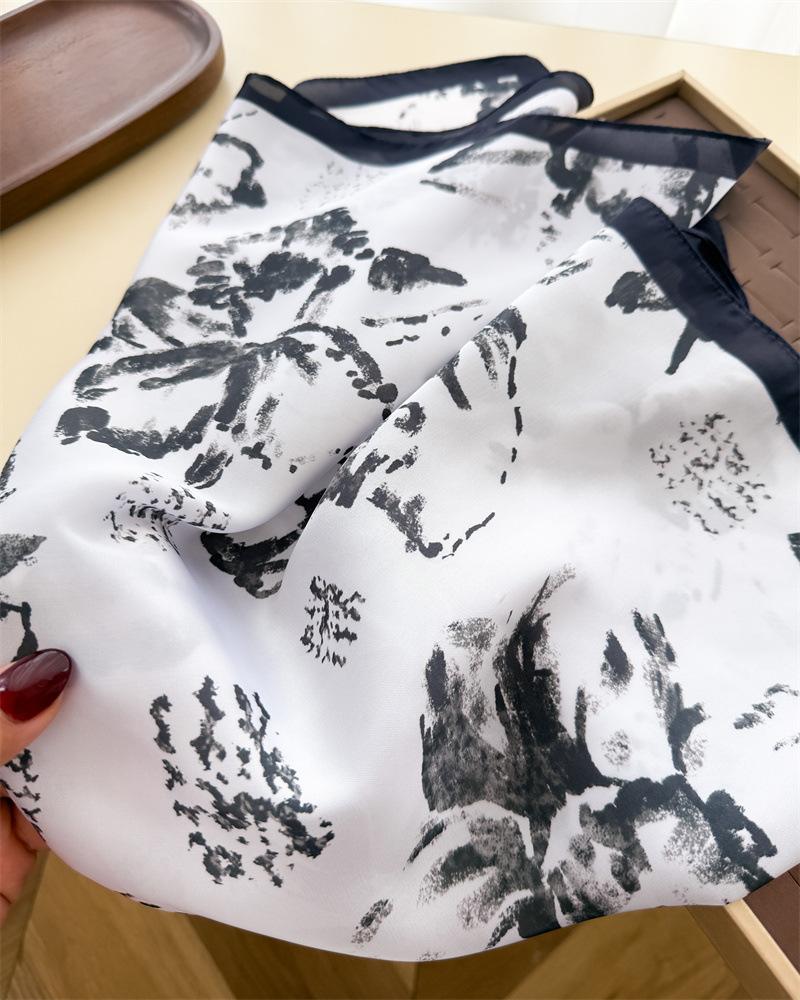 Women S Ink Printed Square Scarf Fashion Neck Sun Protection
