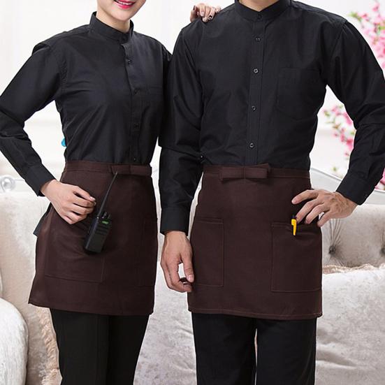 Half-length Short Waist Apron with Pockets Catering Chefs Bar Waiters Uniform