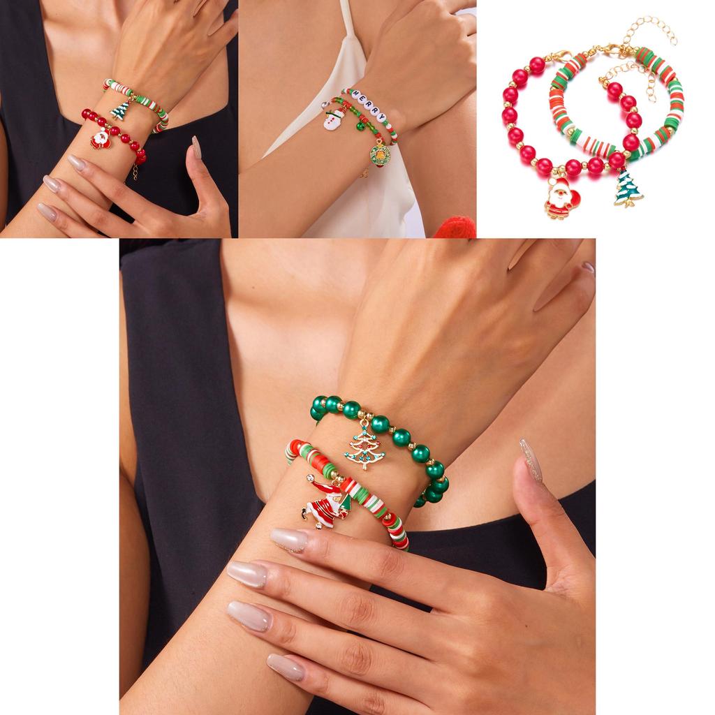Christmas Bracelet Set With Soft Clay Beads And Holiday Charms For Women Gift Giving