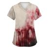 Womens V Neck Short Sleeve Work Shirt Side Slit Pockets Halloween Print Top Casual Comfortable Fit