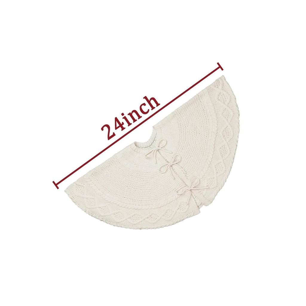 White Knitted Christmas Tree Skirt with Tie-Up Apron