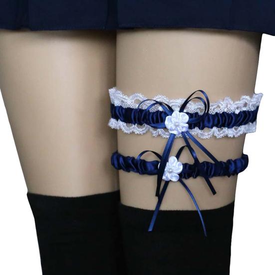 2Pcs/Set Women Garters Elastic Lace Trim Sexy Women Girl Bowknot Decor Garters Belt Suspender Bridal Accessories for Wedding