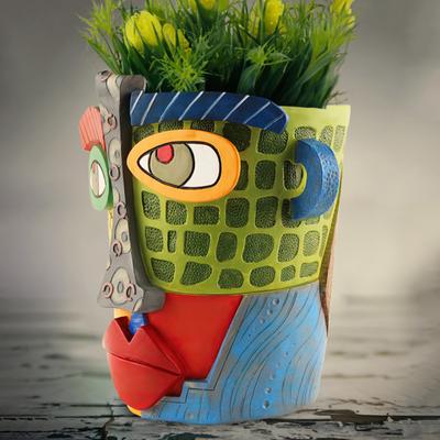Abstract Face Planter Resin Head Flower Pot Picasso Brutalist Colorful Face Plant Pot for Indoor Outdoor Plants Home Decor