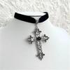 Black Velvet Cross Bead Choker Necklace Gothic Punk Jewelry for Women Halloween Statement Piece