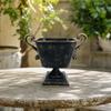 Distressed Metal Pedestal Vase Floral Bowl VintageInfluenced Elevated Stem Flower