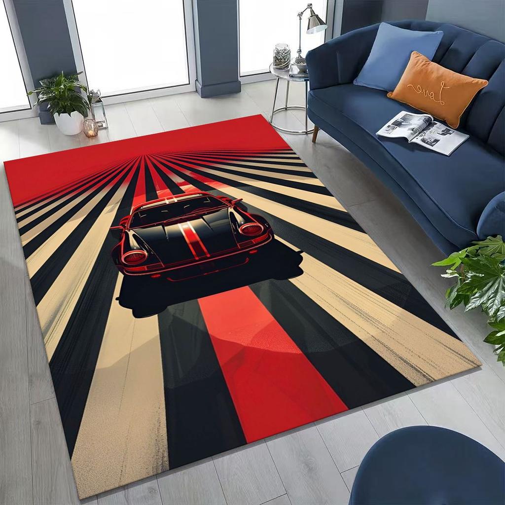 Alfombra Decorativa para Habitación, Sala de Estar, Sofá, Hogar, Felpudo, Alfombrilla de Piso Grande Antideslizante, Concepto Futuro Coche Deportivo Bicicleta de Carreras Motocicleta