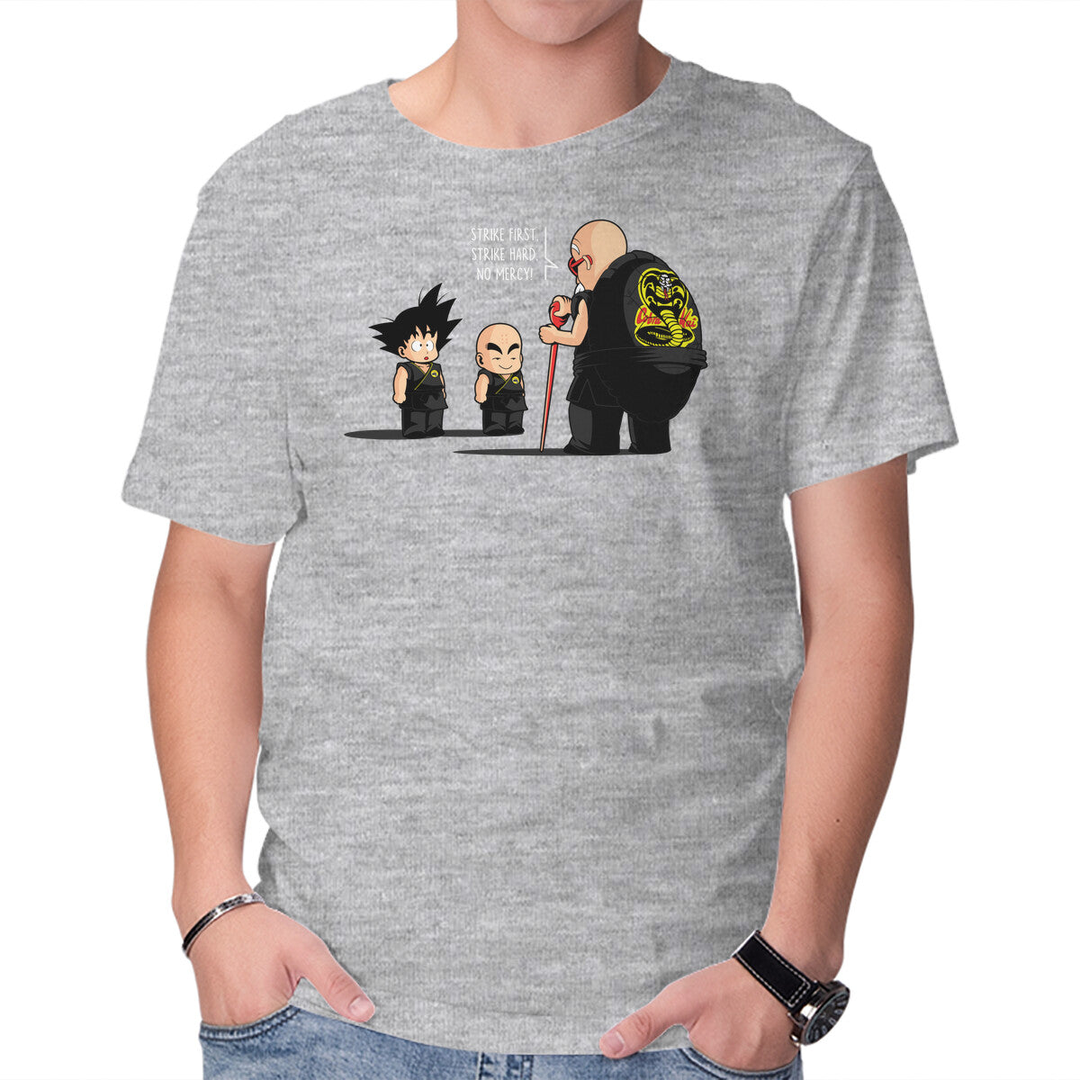 Unisex Crew Neck T-Shirt Strike First, Strike Hard Graphic Short Sleeve Casual Tee XS