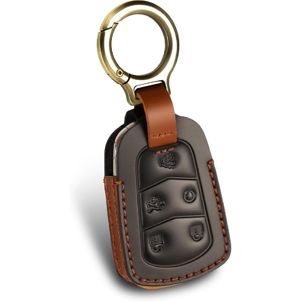 for Cadillac Leather Key Fob Cover Compatible with Cadillac ATS STS SRX CTS CT6 XT5 Escalade чёрный