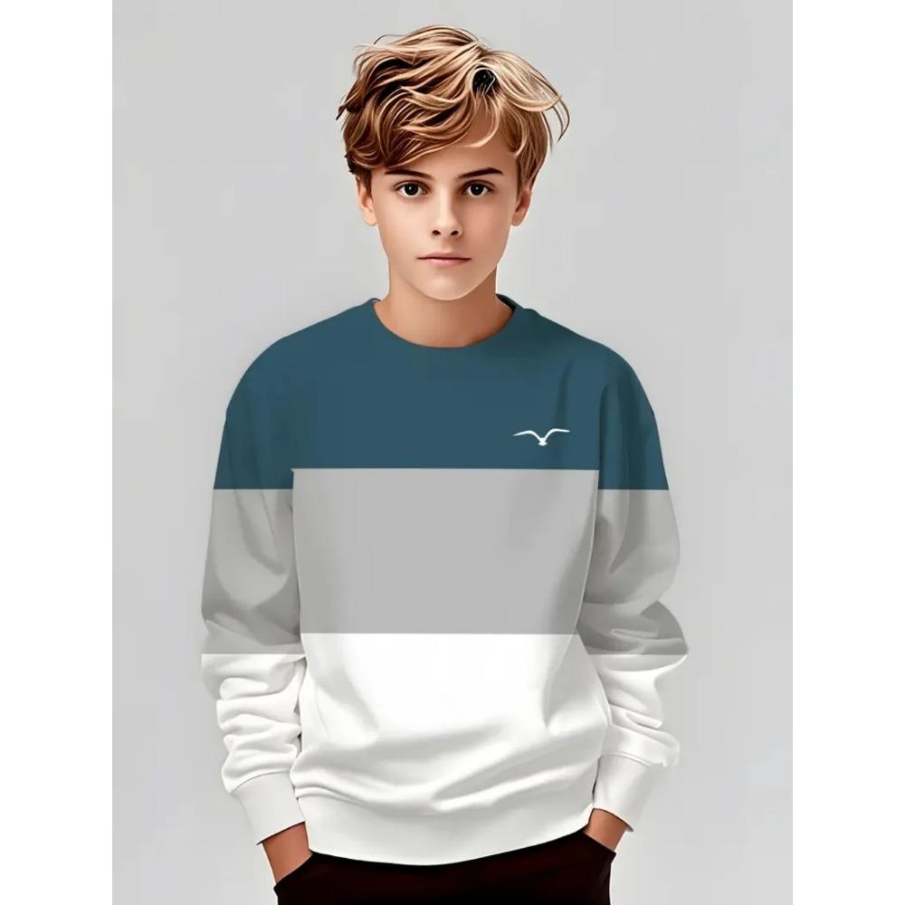 

Весняно-осінні дитячі футболки з круглим вирізом, у смужку, з кольоровими блоками, з 3D-принтом, модні, повсякденні, класичні, з довгим рукавом 160