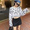 Imitation Mink Fur Loose Long Sleeve Cropped Sweaters Women Autumn Winter Fashion Leopard Print Pullover Sweater Ladies Elegant Slim Knitwear 24792