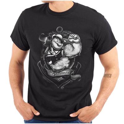 Popeye der Seemann Anker Muskel Cartoon Damen oder Herren Rundhals T-Shirt