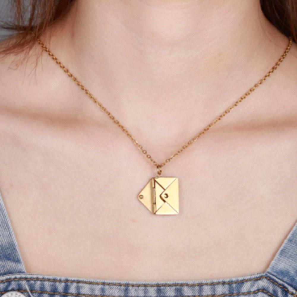 Openable Envelope Necklace Heart Lovers Choker Necklace Chic Pendant Sweater Chain Girls