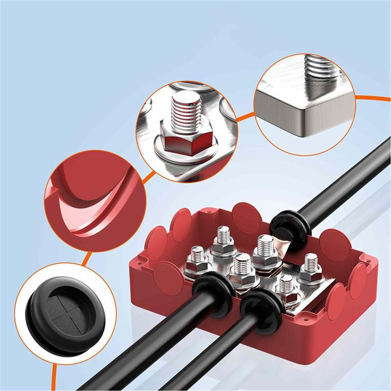 500A Marine Bus Bar 48V Automotive Power Distribution Block Big Current 6 Studs Plastic Cover Parts For Car Boat Auto Black-A87Q