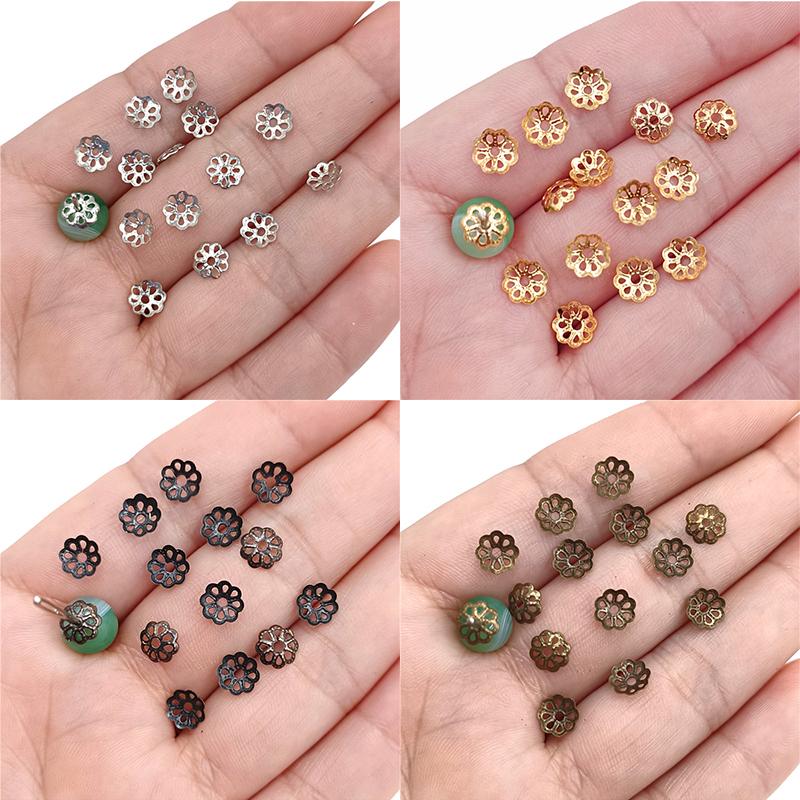 300Pcs 6mm Jewelry Findings Metal Bead Caps End Cap Hollow Flower DIY Connectors For Jewelry Making
