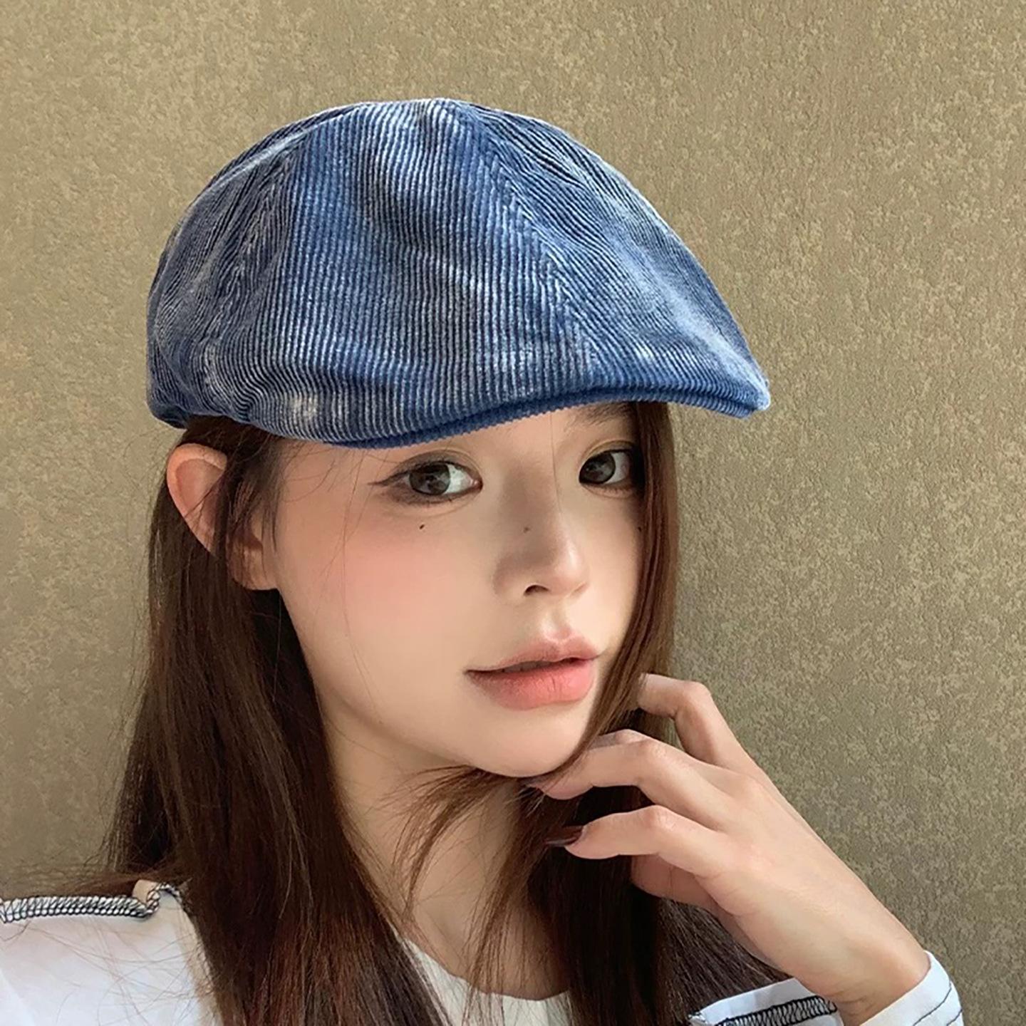 Японская ретро вельветовая кепка с козырьком Женская осенне-зимняя универсальная, для маленького лица, кепка-утка, уличная ветрозащитная и теплая кепка художника M（56-58cm）