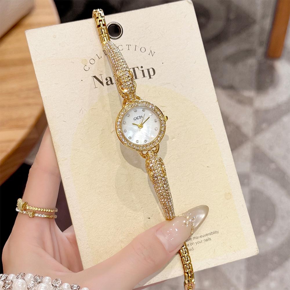 GEDI Watch Elegant Wristwatches Woman Diamond Inlaid Circular Watches Luxury Women Bracelet Quartz Watches Niche