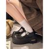 Black British style platform small leather shoes 2026 spring height increase with skirt retro loafer single shoes