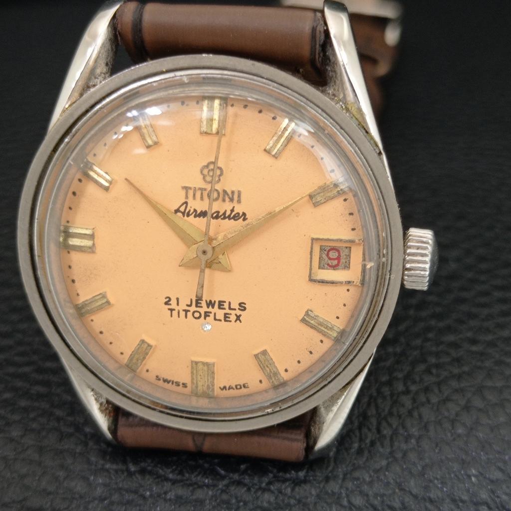 SCHWEIZISK VINTAGE TITONI AIRMASTER TITOFLEX MANUELL UPPLINDNING HERRUR BEIGE a705143-1