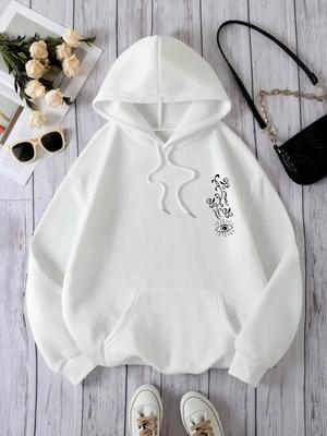 Sudadera de Mujer con Patrón de Personalidad Estrella Sol Luna Ojo Vintage con Capucha Street Casual Otoño Simple Ropa Suave Top Y2K