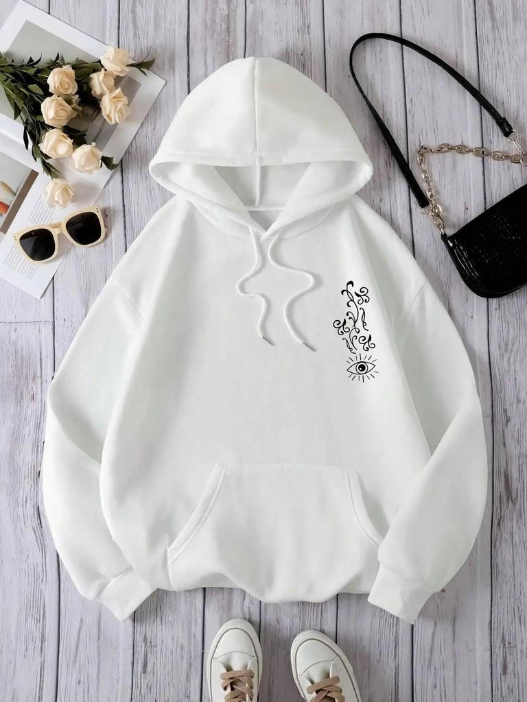 Star Sun Moon Eye Personality Pattern Women's Sweatshirt Vintage Hooded Street Casual Hoodie Autumn Simple Soft Clothes Y2K Top