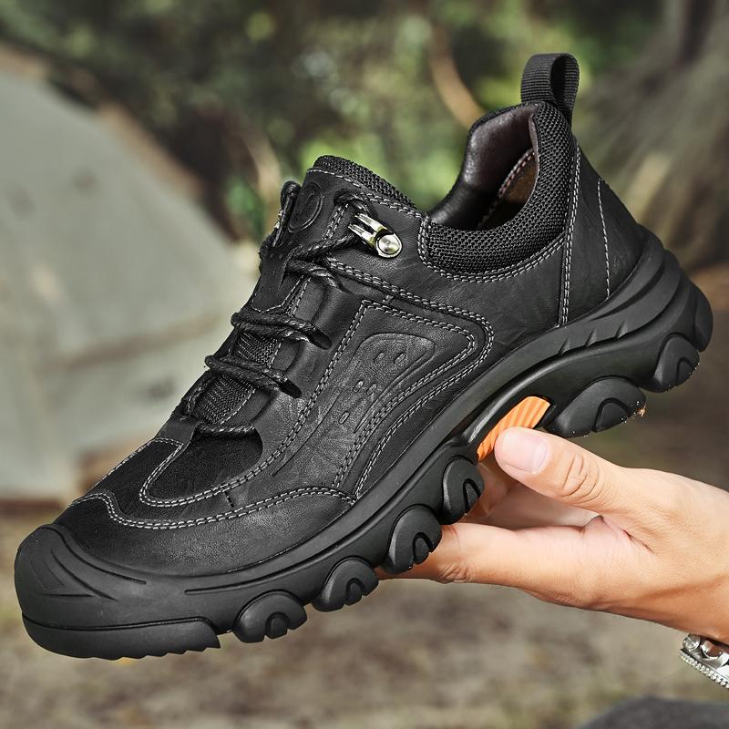 

High Quality Leather Men s Hiking Shoes Outdoor Trail Trekking Men Non-slip Breathable Climbing Shoes Men Mountain Sports Shoes 46 чёрный