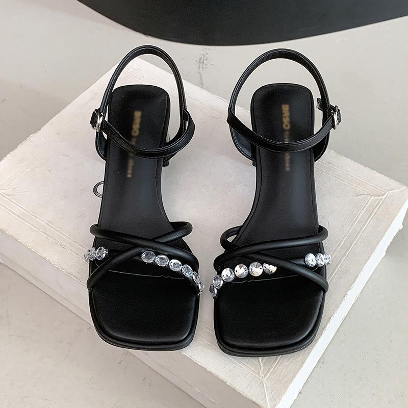 

French one-word strap high heels women s summer 2025 new versatile skirt medium heel thick heel fashion sandals high heels 35