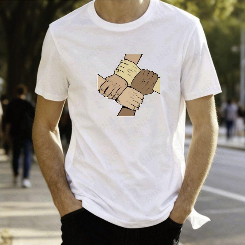 Simple Unity Handshake Printed Tshirt Versatile Basic Summer Unisex Top