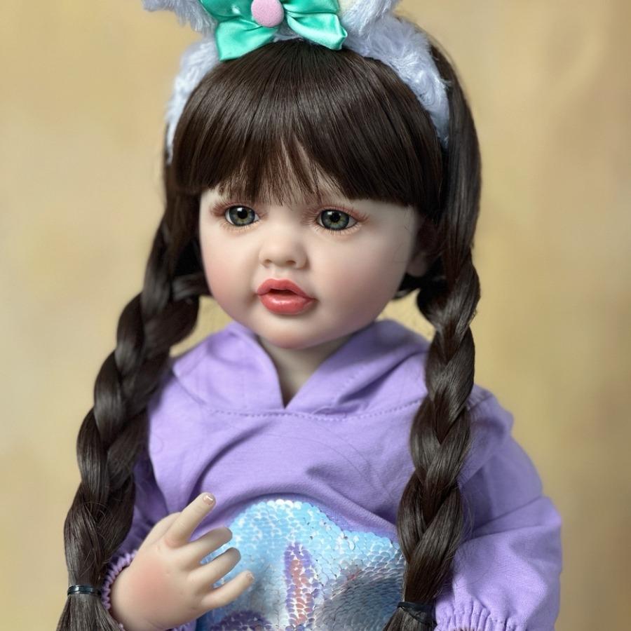 BZDOLL 55 CM 22 Inch Lifelike Realistic Reborn Baby Girl Doll Soft Silicone Long Brown Hair Princess Toddler Bebe Christmas Gift