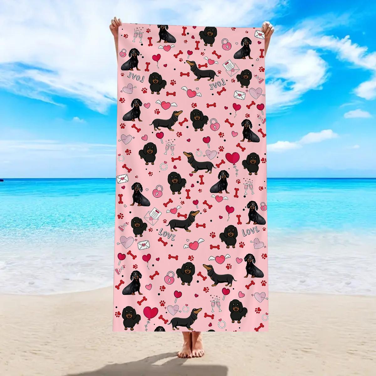 

1pc Cute sausage dog beach towel, ultra-fine fiber quick drying absorbent large beach towel W40*H60(CM)