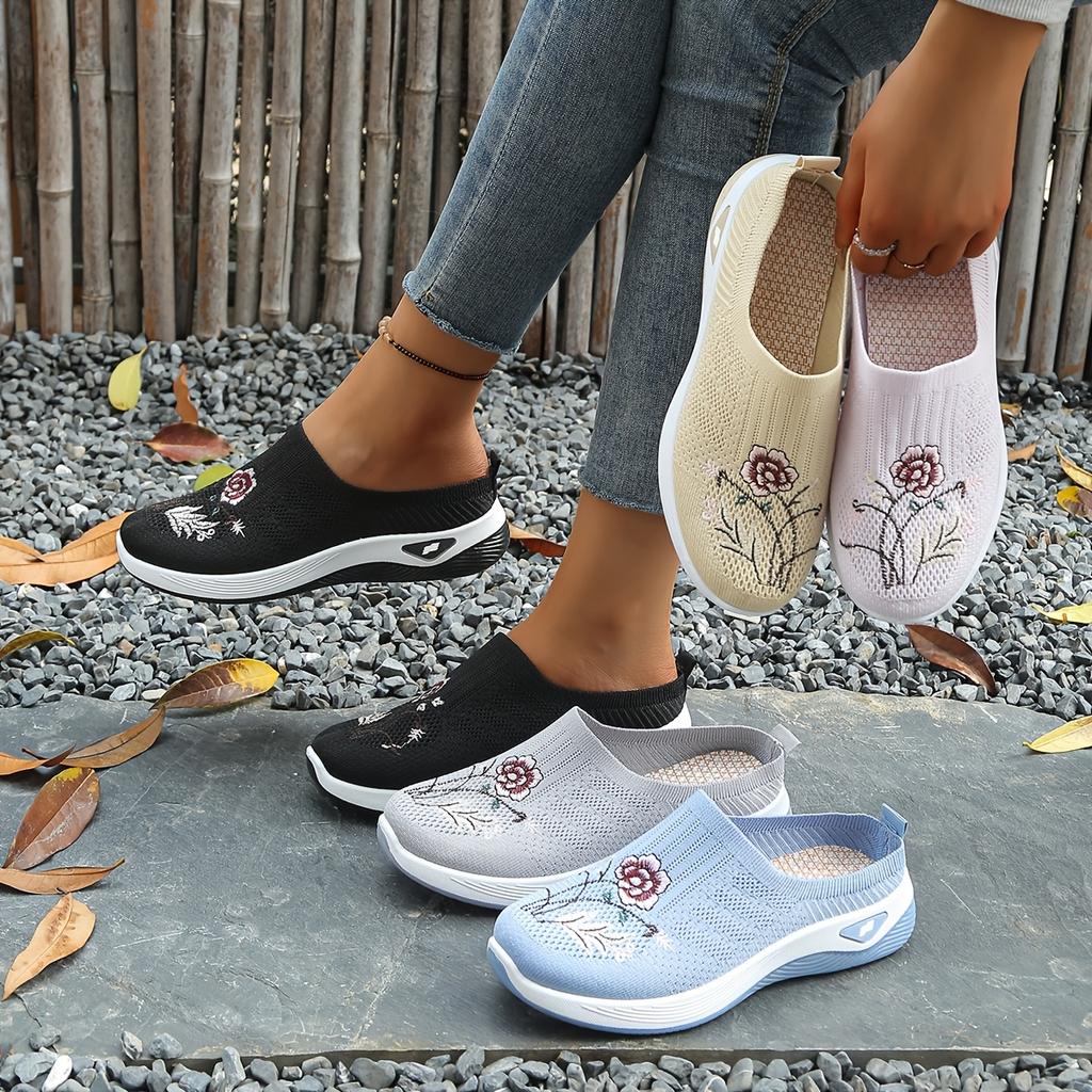 Easy Slip-On Lazy Slides Chinese Style Mesh Upper Shoes Spring Summer Outdoor Home Casual, Women Shoes(The Sizing Runs Big)