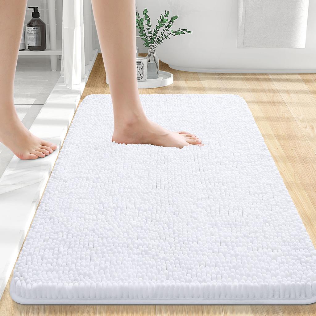 HAPIHAPPY New Chenille Bathroom Rug Mat Extra Soft Thick Absorbent Shaggy Bath Mats Non-Slip Machine Wash Dry Plush Bath Rugs