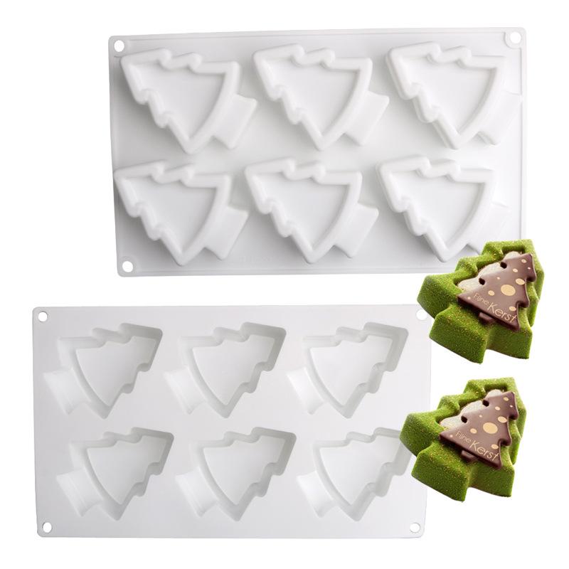 Shenhong Christmas Silicone Mold: 6-Cavity Tree & Santa Decorations for Mousse Cake and Chocolate Baking