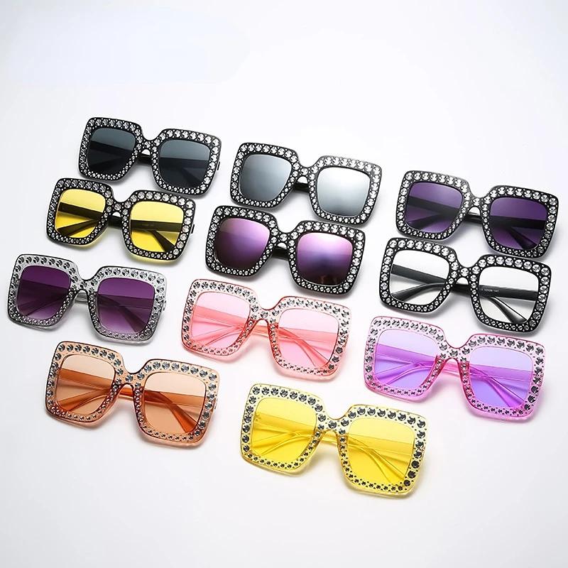 Crystal Square Diamond Sunglasses Women Oversized Rhinestones Sun Glasses Female Mirror Fashion Purple Blue Shades Eyeglasses