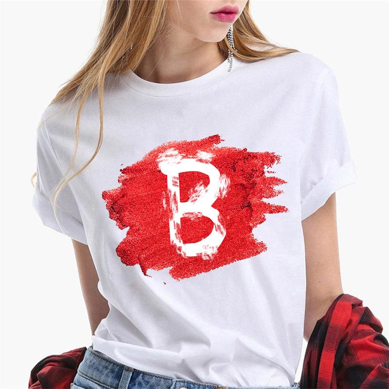 Women T Shirt Harajuku Summer 26 Alphabet K Print Woman Tee Tops Casual 90S Tshirt Femme Fashion Female T-Shirt